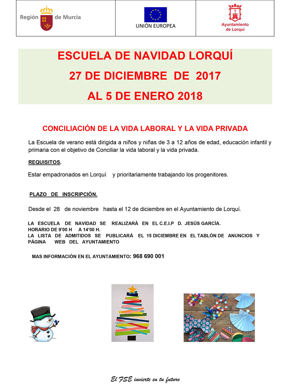 cartel ESCUELA DE navidad 2017