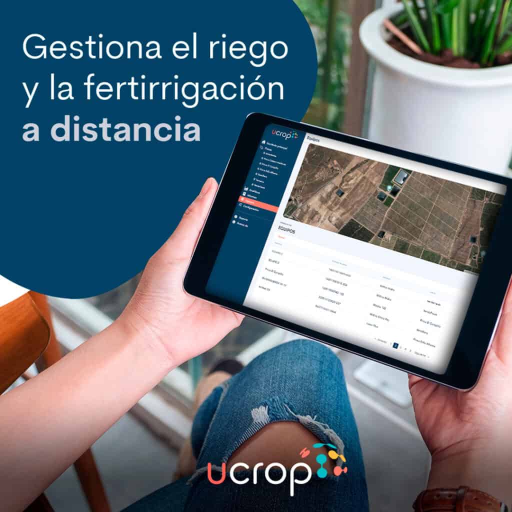 Gestión de riego y fertirrigación a distancia Sistema de control de riego y fertirrigación en línea para agricultura eficiente.